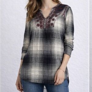 Floreat Anthropologie Women’s XS Black/Cream Plaid Tunic Length Long Sleeve Top